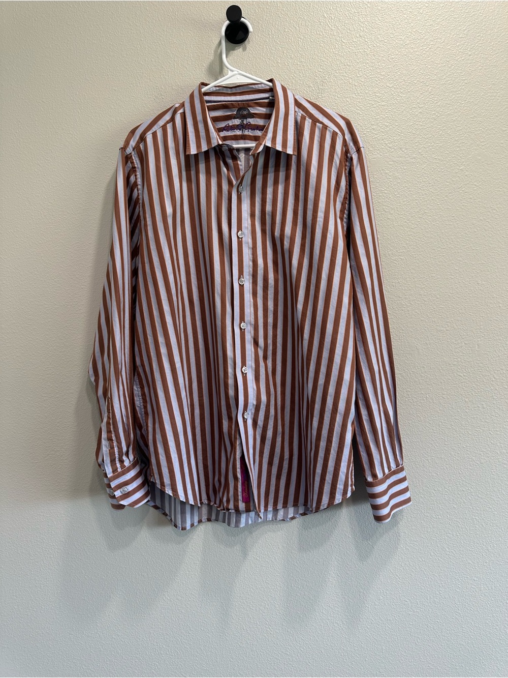 Robert Graham XL brown/lavender/orange striped shirt